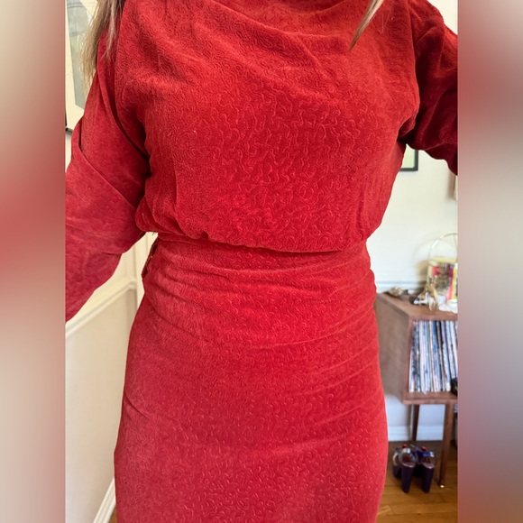 30s Vintage Orange  Velvet Long Sleeve Dress - Picture 6 of 12